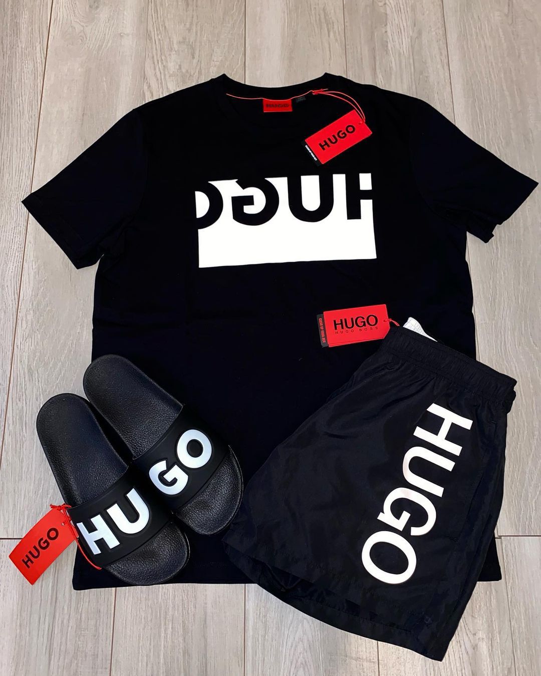 KIT HUGO BOSS  ( CAMISA+SHORT+CHINELO+BONÉ) PROMO ESQUENTA BLACK FRIDAY